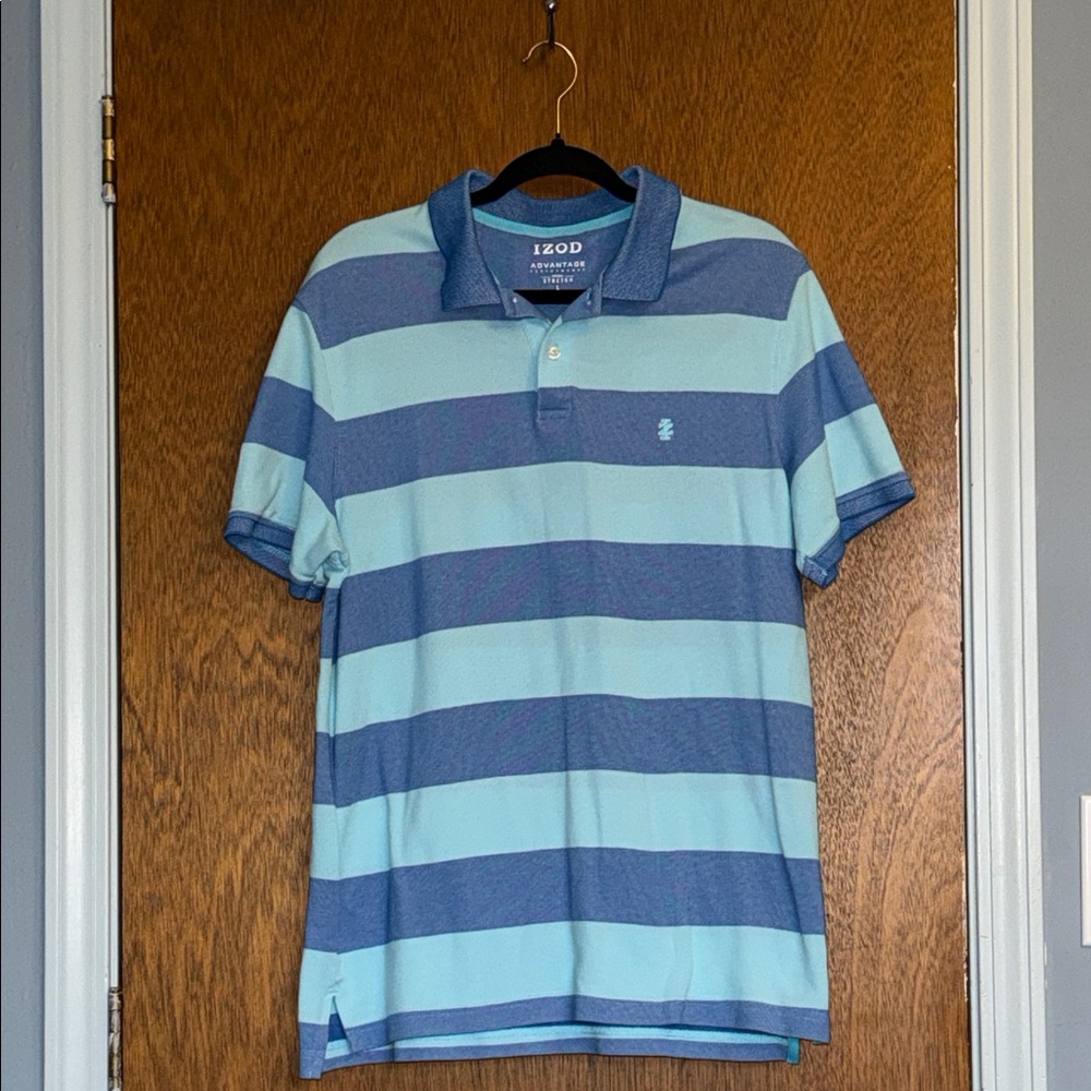 Izod Men's Light and Dark Blue Striped Polo Shirt